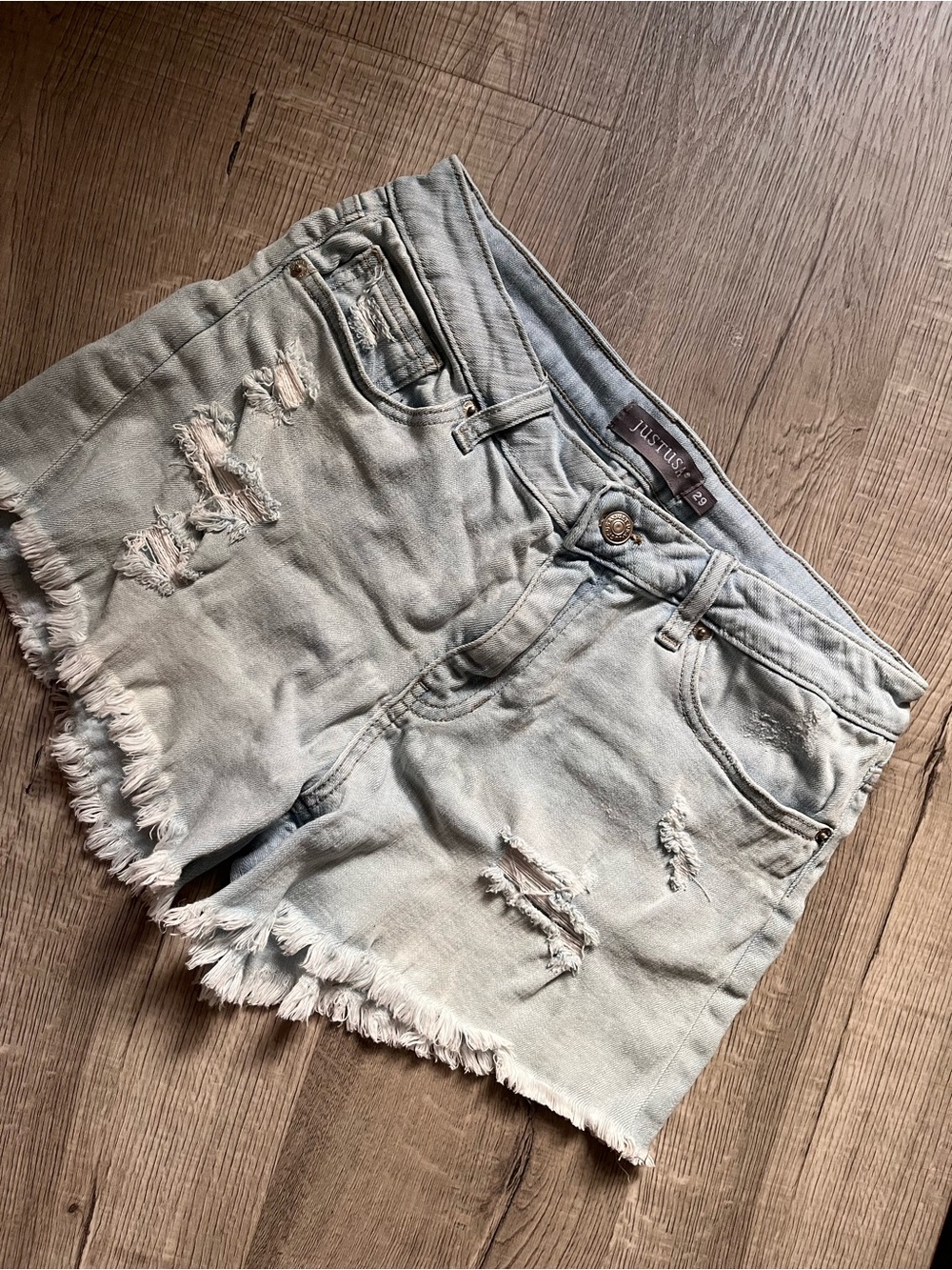 Just USA Light Blue Distressed Denim Cutoff Shorts